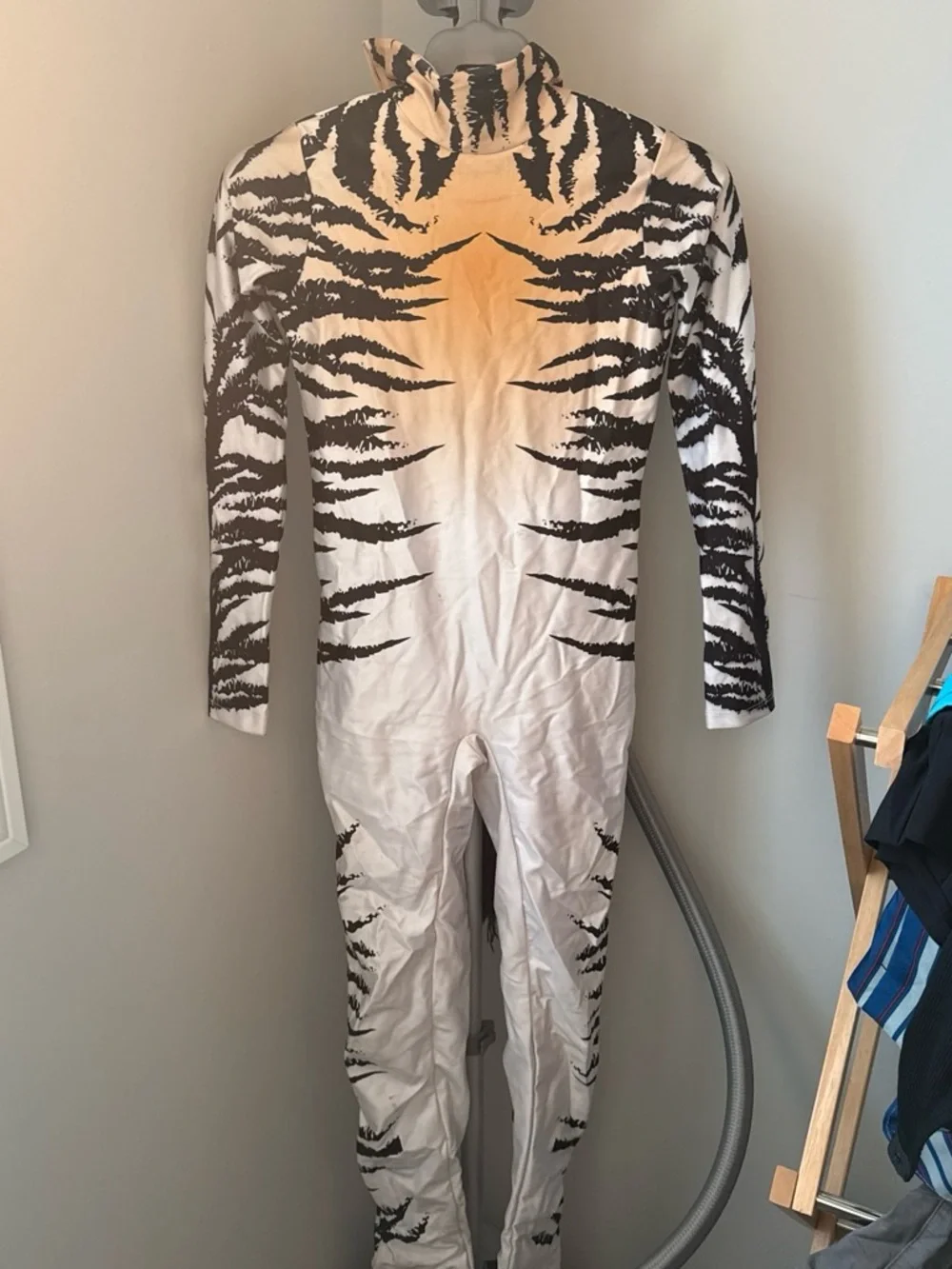 Kids White and Black Tiger-Stripe Pajama One-Piece